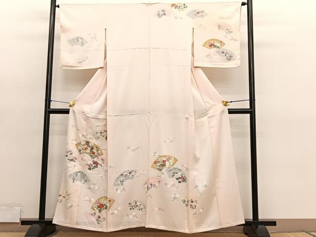 平和屋着物▽訪問着　単衣　刺繍　地紙花文　金彩　正絹　逸品　BAAY4503hv
