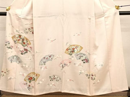 平和屋着物▽訪問着　単衣　刺繍　地紙花文　金彩　正絹　逸品　BAAY4503hv