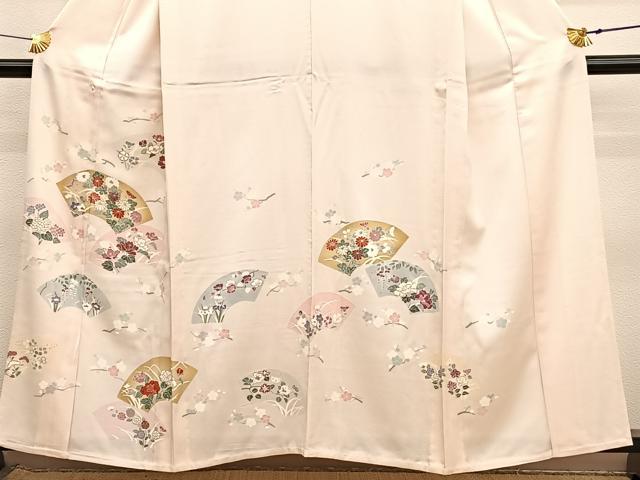 平和屋着物▽訪問着　単衣　刺繍　地紙花文　金彩　正絹　逸品　BAAY4503hv