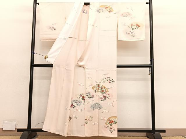 平和屋着物▽訪問着　単衣　刺繍　地紙花文　金彩　正絹　逸品　BAAY4503hv