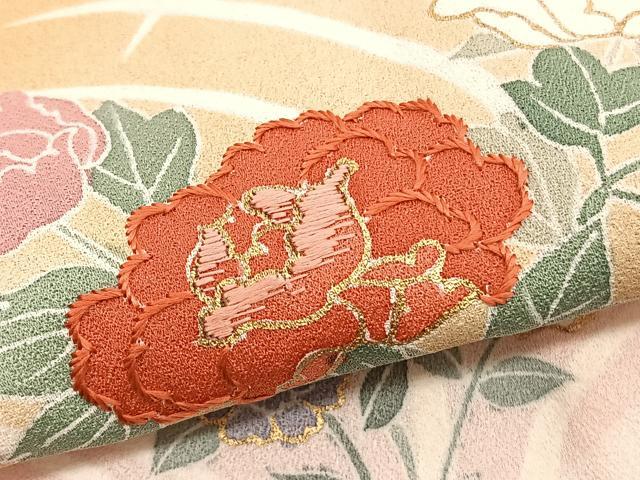 平和屋着物▽訪問着　単衣　刺繍　地紙花文　金彩　正絹　逸品　BAAY4503hv