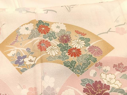 平和屋着物▽訪問着　単衣　刺繍　地紙花文　金彩　正絹　逸品　BAAY4503hv