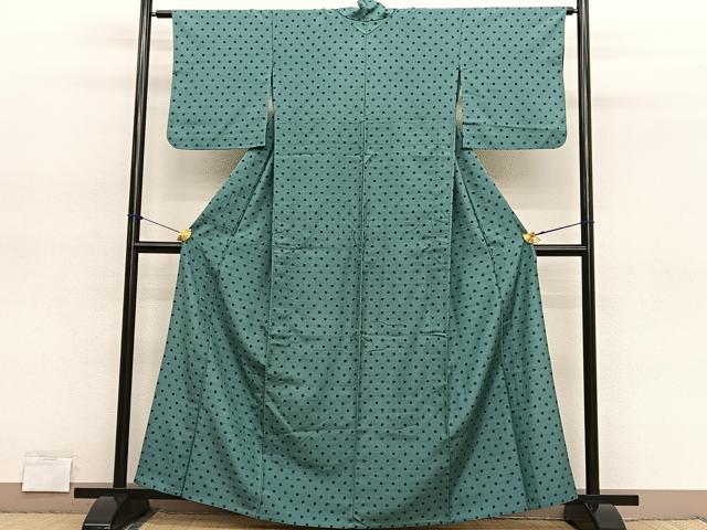 平和屋着物▽上質な紬　単衣　あられ文様　正絹　逸品　BAAY4507hv