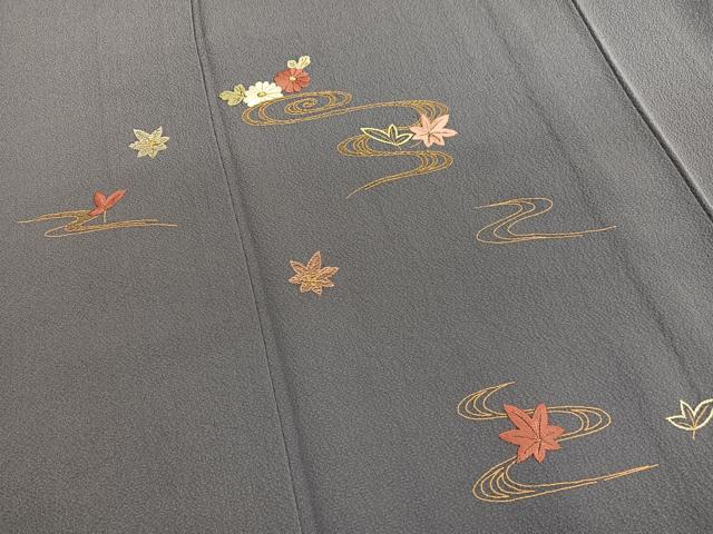 平和屋着物▽訪問着　単衣　総刺繍　竜田川花文　金糸　正絹　逸品　BAAY4508hv