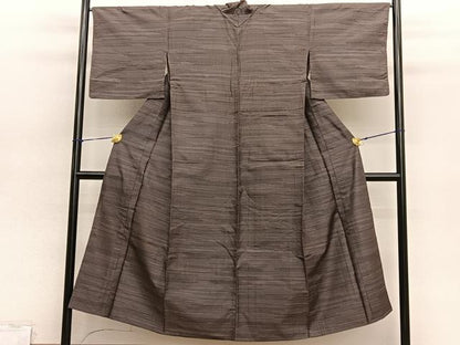 平和屋着物▽上質な紬　単衣　100亀甲　横段文　正絹　逸品　BAAY4509hv