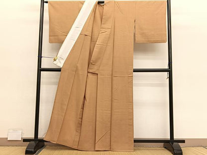 平和屋着物▽上質な紬　単衣　狐色　正絹　逸品　BAAY4510hv