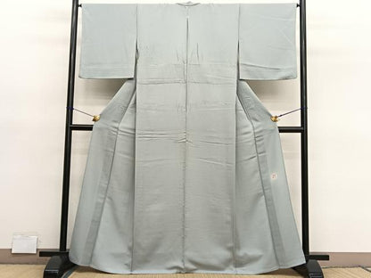 平和屋着物▽上質な色無地　単衣　作家物　横段地紋　柳鼠色　正絹　逸品　BAAY4515hv
