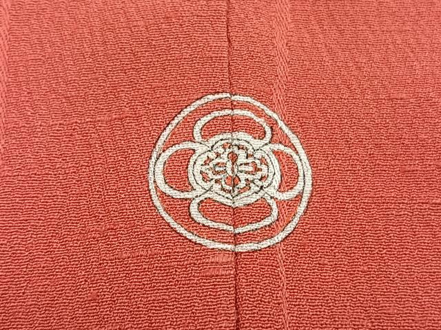 平和屋着物▽上質な色無地　単衣　流線地紋　赤丹色　お召縮緬　正絹　逸品　BAAY4516hv