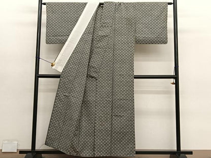 平和屋着物▽上質な紬　単衣　格子　正絹　逸品　BAAY4517hv