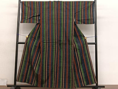 平和屋着物▽上質な紬　単衣　間道　正絹　逸品　BAAY4520hv