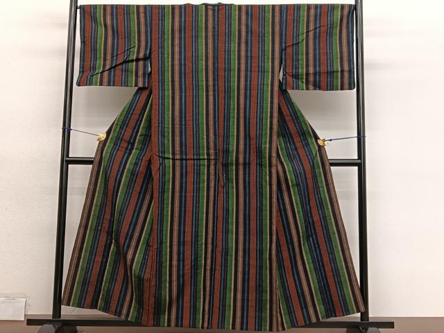 平和屋着物▽上質な紬　単衣　間道　正絹　逸品　BAAY4520hv