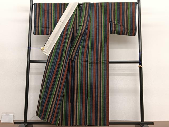 平和屋着物▽上質な紬　単衣　間道　正絹　逸品　BAAY4520hv