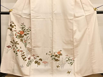 平和屋着物▽訪問着　単衣　刺繍　草花文　金彩　正絹　逸品　BAAY4525hv