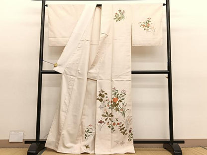 平和屋着物▽訪問着　単衣　刺繍　草花文　金彩　正絹　逸品　BAAY4525hv