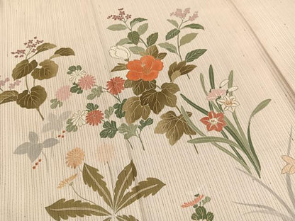 平和屋着物▽訪問着　単衣　刺繍　草花文　金彩　正絹　逸品　BAAY4525hv