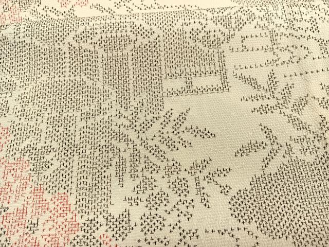 平和屋着物▽本塩沢　単衣　流水風景文　反端付き　正絹　逸品　未使用　BAAY4532hv