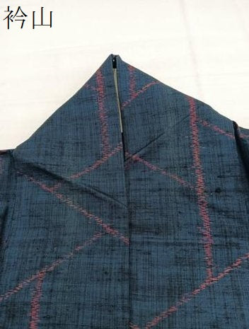 平和屋着物▽上質な紬　単衣　幾何学文様　正絹　逸品　BAAY4533hv