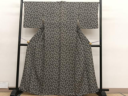 平和屋着物▽上質な小紋　単衣　型染め　菊　正絹　逸品　BAAY4534hv