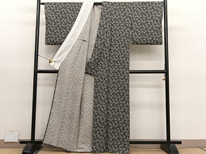 平和屋着物▽上質な小紋　単衣　型染め　菊　正絹　逸品　BAAY4534hv