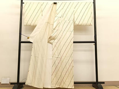 平和屋着物▽上質な小紋　単衣　幾何学文様　正絹　逸品　BAAY4535hv