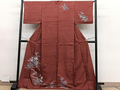 平和屋着物▽訪問着　単衣　紬地　流水松竹梅　正絹　逸品　BAAY4536hv