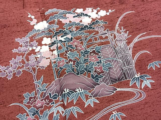 平和屋着物▽訪問着　単衣　紬地　流水松竹梅　正絹　逸品　BAAY4536hv
