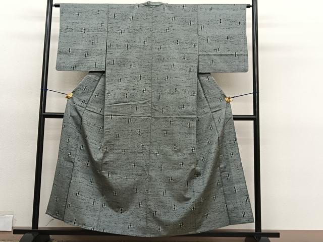 平和屋着物▽上質な紬　単衣　井桁絣　正絹　逸品　BAAY4537hv