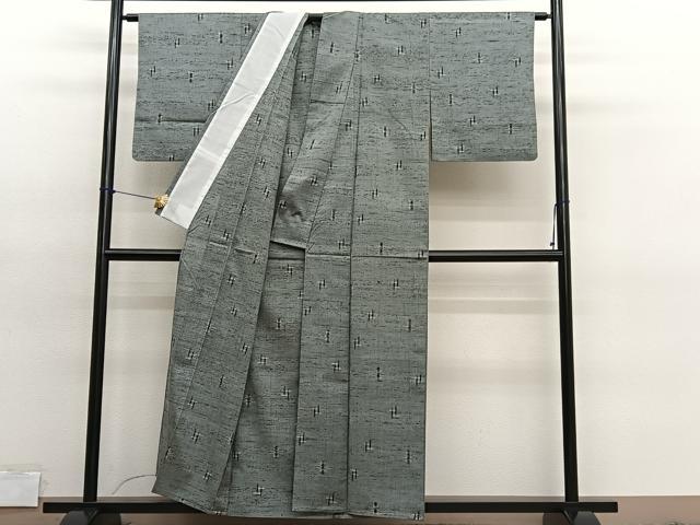 平和屋着物▽上質な紬　単衣　井桁絣　正絹　逸品　BAAY4537hv