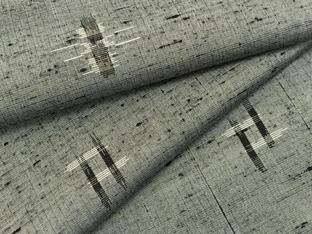 平和屋着物▽上質な紬　単衣　井桁絣　正絹　逸品　BAAY4537hv