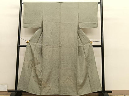 平和屋着物▽訪問着　単衣　紬地　総刺繍　葡萄蔦の葉文　正絹　逸品　BAAY4539hv