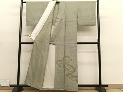 平和屋着物▽訪問着　単衣　紬地　総刺繍　葡萄蔦の葉文　正絹　逸品　BAAY4539hv