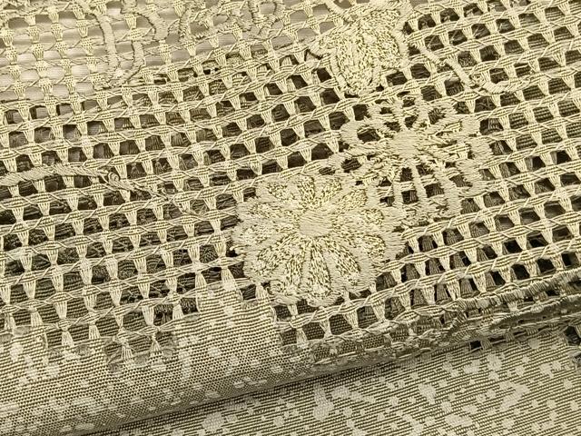 平和屋着物▽訪問着　単衣　紬地　総刺繍　葡萄蔦の葉文　正絹　逸品　BAAY4539hv