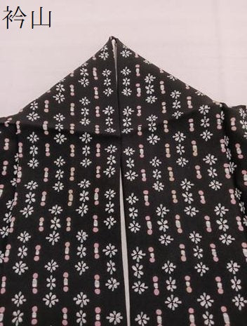 平和屋着物▽上質な小紋　単衣　花間道　黒地　正絹　逸品　BAAY4540hv