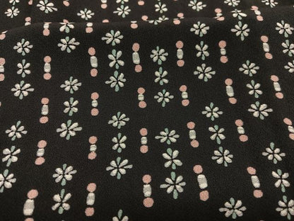 平和屋着物▽上質な小紋　単衣　花間道　黒地　正絹　逸品　BAAY4540hv