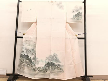 平和屋着物▽訪問着　単衣　作家物　手描き　風景文　暈し染め　正絹　逸品　BAAY4541hv
