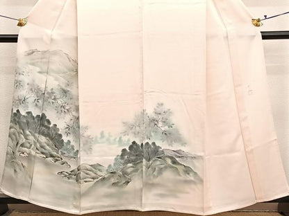 平和屋着物▽訪問着　単衣　作家物　手描き　風景文　暈し染め　正絹　逸品　BAAY4541hv