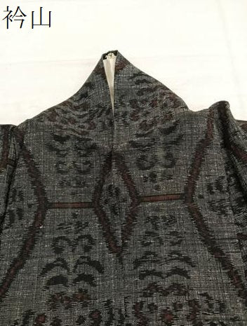 平和屋着物▽上質な紬　単衣　蜀江花文　正絹　逸品　BAAY4542hv