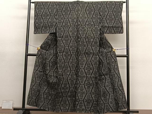 平和屋着物▽上質な紬　単衣　蜀江花文　正絹　逸品　BAAY4542hv