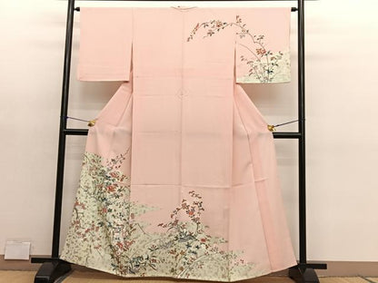 平和屋着物▽訪問着　単衣　枝花文　金銀彩　正絹　逸品　BAAY4547hv