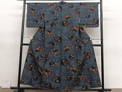 平和屋着物▽上質な紬 　単衣　 花丸文　正絹　逸品　未使用　BAAY4548hv