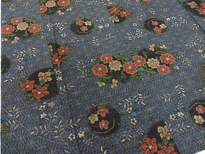 平和屋着物▽上質な紬 　単衣　 花丸文　正絹　逸品　未使用　BAAY4548hv