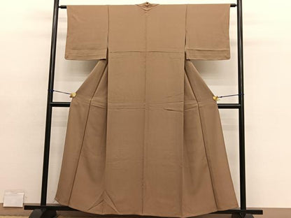平和屋着物▽上質な色無地　単衣　芝翫茶色　正絹　逸品　BAAY4550hv