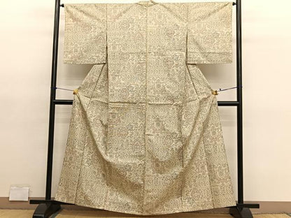 平和屋着物▽上質な紬　単衣　飾花文　正絹　逸品　BAAY4551hv