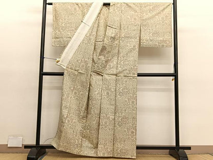 平和屋着物▽上質な紬　単衣　飾花文　正絹　逸品　BAAY4551hv