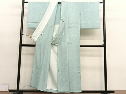 平和屋着物▽上質な色無地　単衣　雪輪地紋　裏葉柳色　正絹　逸品　BAAY4554hv