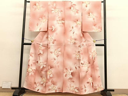 平和屋着物▽上質な小紋　単衣　枝花文　暈し染め　正絹　逸品　未使用　BAAY4555hv