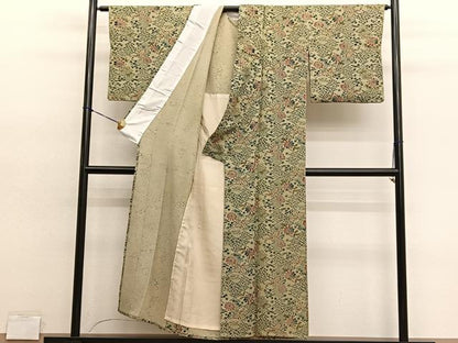 平和屋着物▽上質な小紋　単衣　松皮菱花文　正絹　逸品　BAAY4556hv