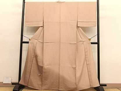 平和屋着物▽訪問着　単衣　刺繍　椿芝草文　暈し染め　金銀彩　正絹　逸品　未使用　BAAY4557hv