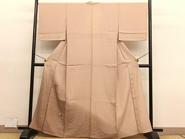 平和屋着物▽訪問着　単衣　刺繍　椿芝草文　暈し染め　金銀彩　正絹　逸品　未使用　BAAY4557hv