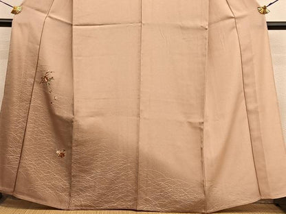 平和屋着物▽訪問着　単衣　刺繍　椿芝草文　暈し染め　金銀彩　正絹　逸品　未使用　BAAY4557hv